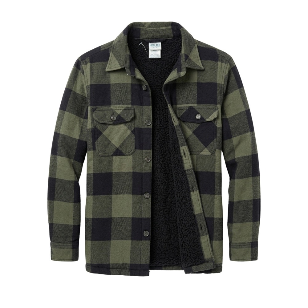 Highland Originals Mens Sherpa‎ Lined Flannel Shirt Jacket Green Plaid Size M